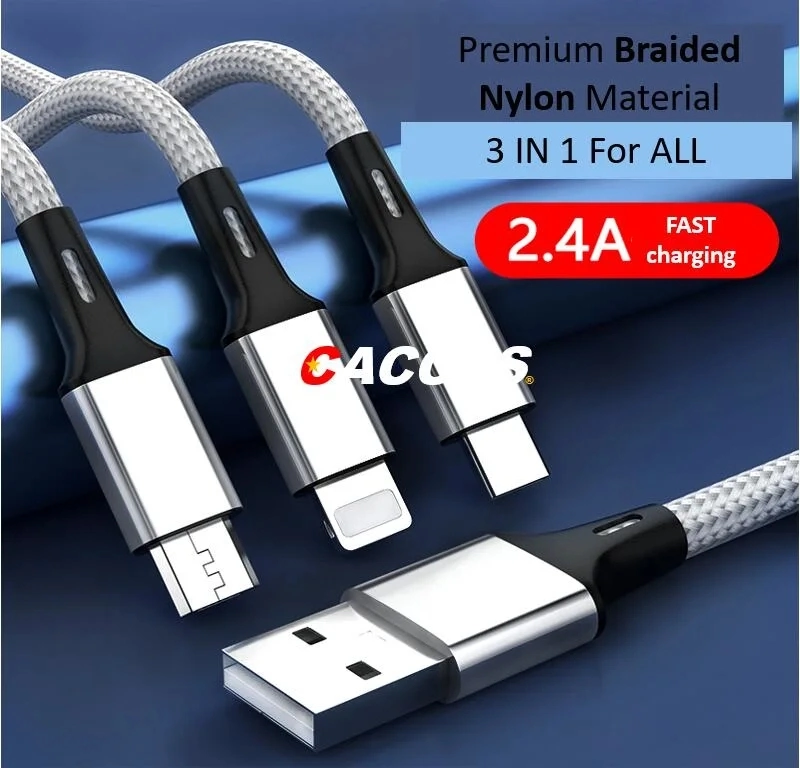 New Arrival Type C Android Micro USB Lightening Cable Mob Phone Cable, Durable Braided Nylon Multi Charger Cable Cord Data Wire