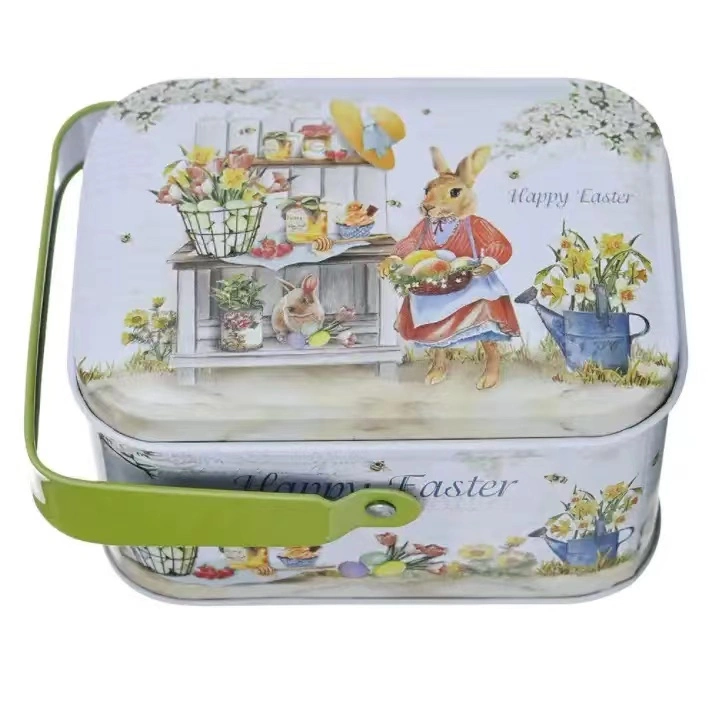 Boîte de lapin de Pâques Candy cadeau carré en métal de qualité alimentaire Boîte