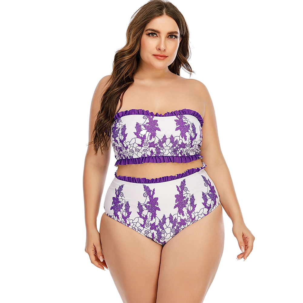 Women's Split Bra Swimsuit Purple Sexy Fringe Bikini Swimwear Fashion Print Beach Plus Size High Waist Triangle Bathing Suit Girl