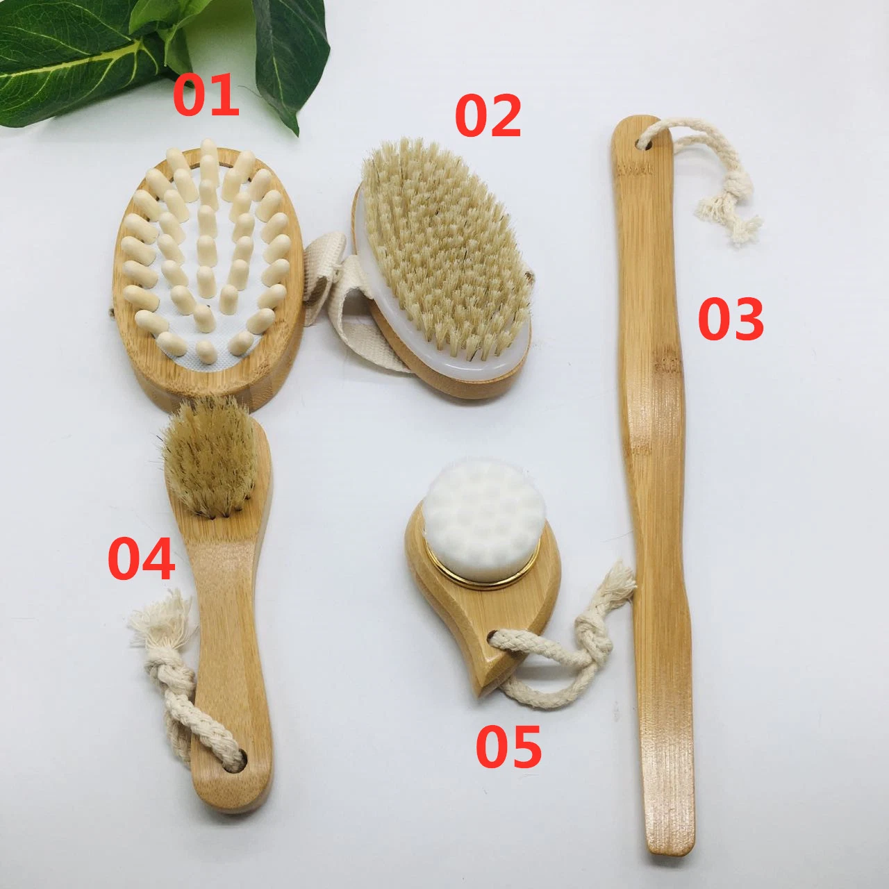 100% Natural Boar Bristles Bath /Shower Face Brush Gift Set for Dry Skin