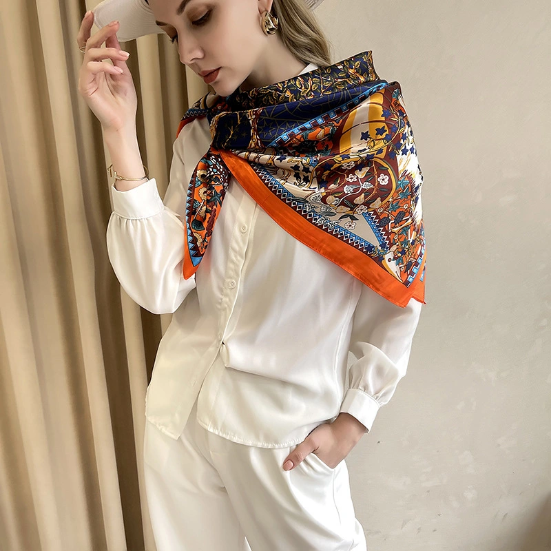 Hot Sale Custom Printed Long Square 90X90 Customize Silk Scarf