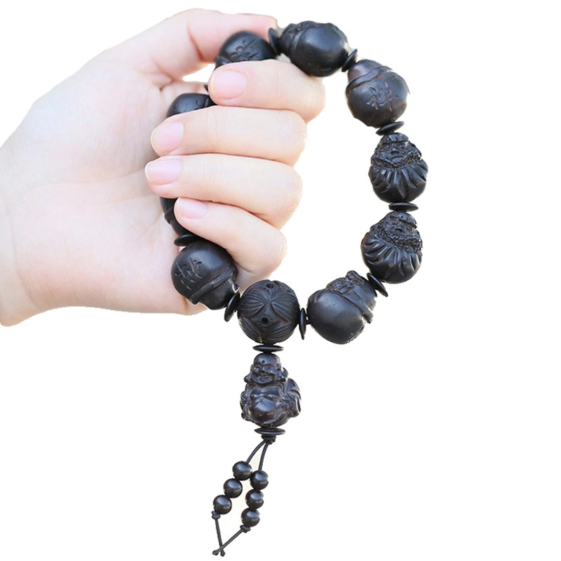 Fine Ebony Buddha Beads Bracelet Sandalwood Handmade Vintage Ebony