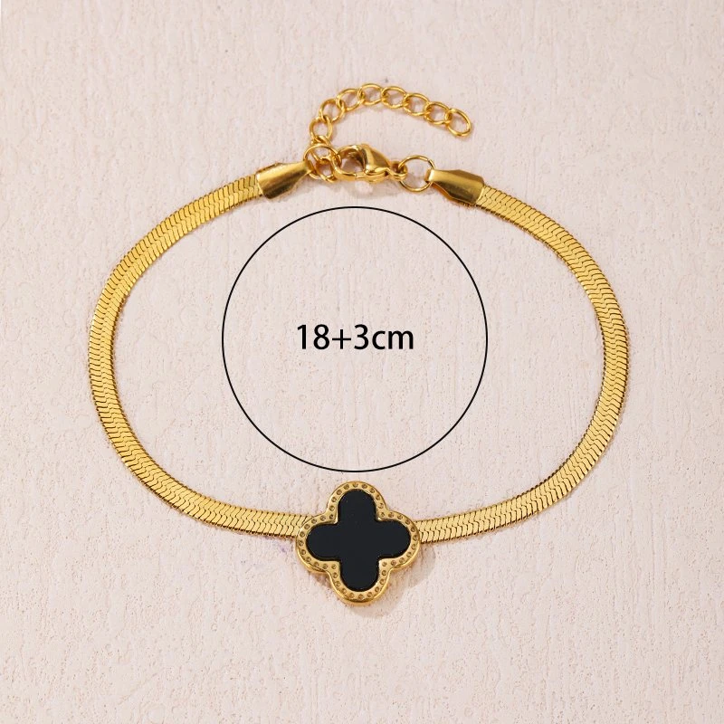 Manufacturer Customized Fashion Stainless Steel Bracelet Jewelry Four-Leaf Clover Ladies Bracelet Black