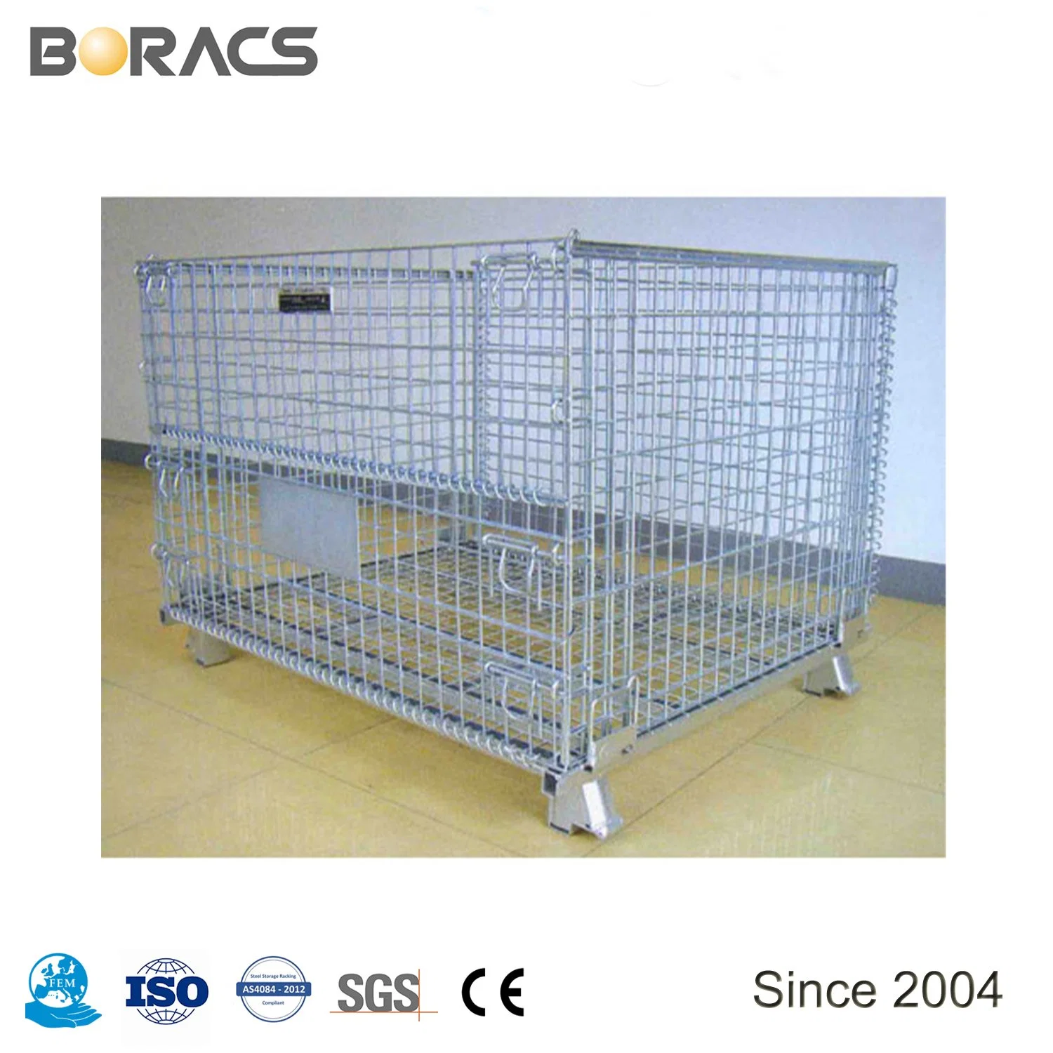 High Capacity Rigid Foldable Lockable Welded Stackable Collapsible Metal Steel Wire Mesh Storage Containers