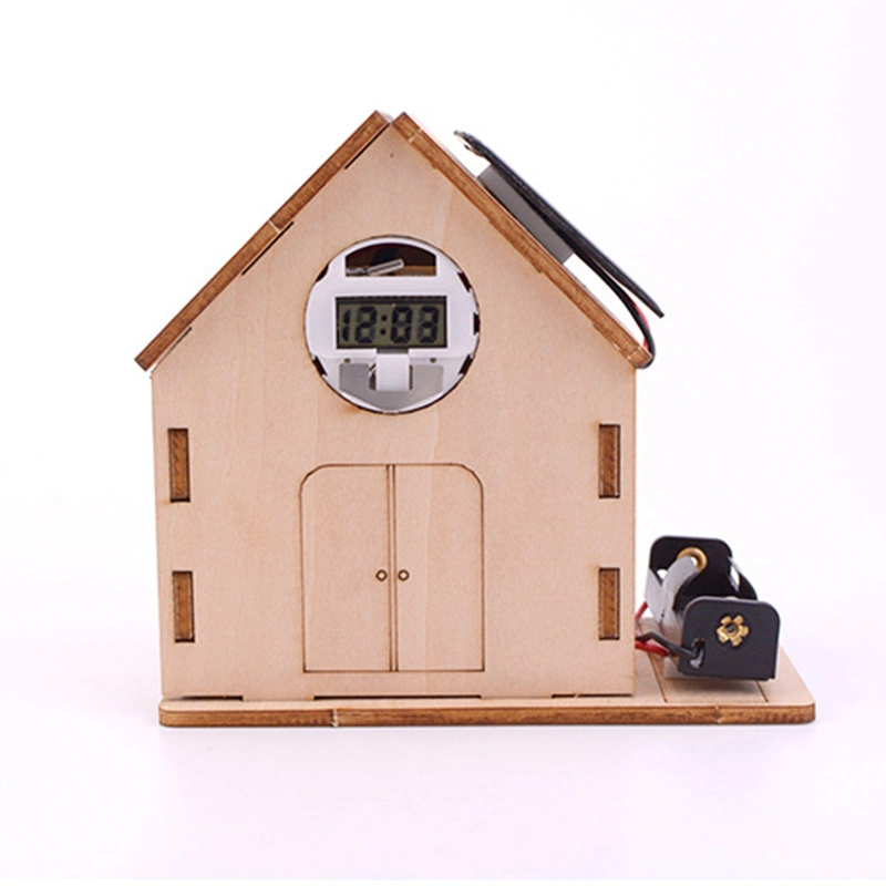 Solar Powered DIY Clock Cabin Stem Toy Wooden Crafts