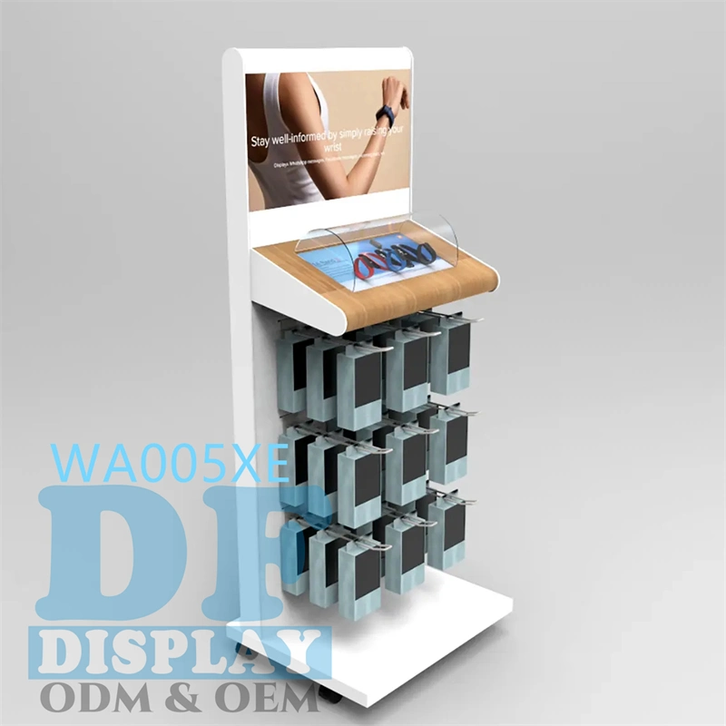 Custom Watch Display Rack Retail Display Unit Slatwall Shelves with Hooks Wooden/MDF Multifunctional Display Rack Phone Accessory/Socks Display Stand