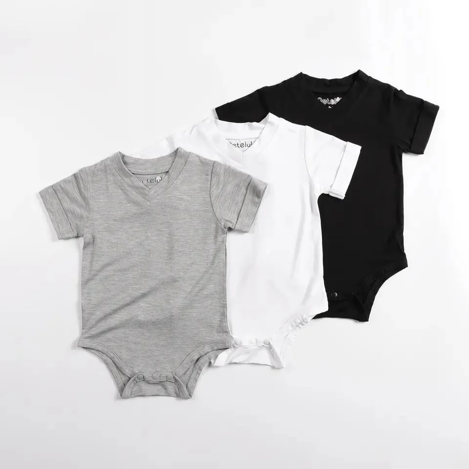 2023 V-Neck Детские одежды для девочек короткие рукава Romper Jumpits One-Piece Одежда для малышей Bamboo 0–18 м.