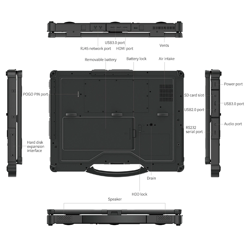 Rugged Laptop 14inch FHD Fully Dustproof and Waterproof Industrial Tablet Laptop Ruggedized Laptop