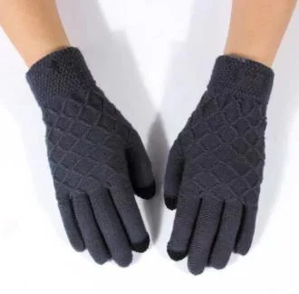 Winter Men&prime; S Warm Knitted Fleece Outdoor Screen-Touch Thickened Gloves