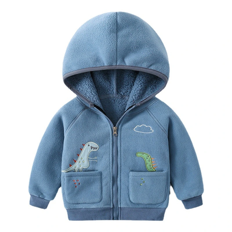 China Manufacture Fashion Fleece Kids Coat Children Clothing Outfit Warm Windproof Outerwear Zip up Solid Color Child Coat