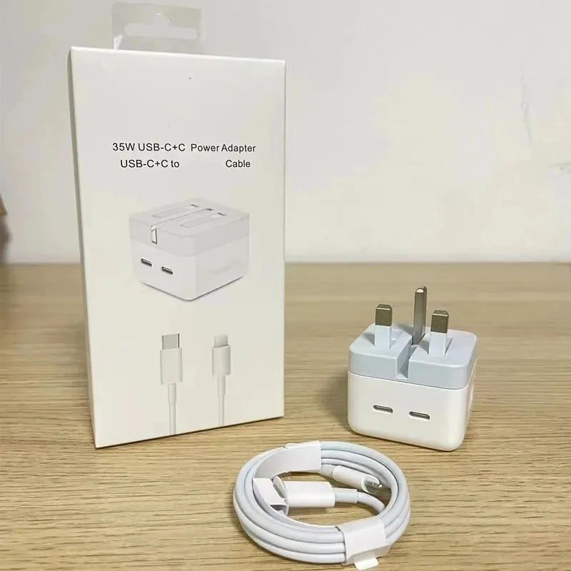 35W Dual USB-C Port Power Adapter for iPhone 14 3 Pin UK Plug USB C+C Fast Charger Adapter for iPhone 12 Mobile Phone Charger