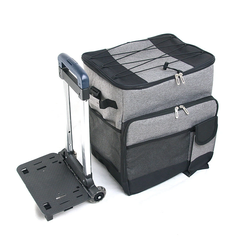 30L Rolling Trolley Insulated Cooler Picnic Bag Foldable Wheeled Cooler Bag Picnic Leakproof Cans Bag with Detachable Trolley Frame