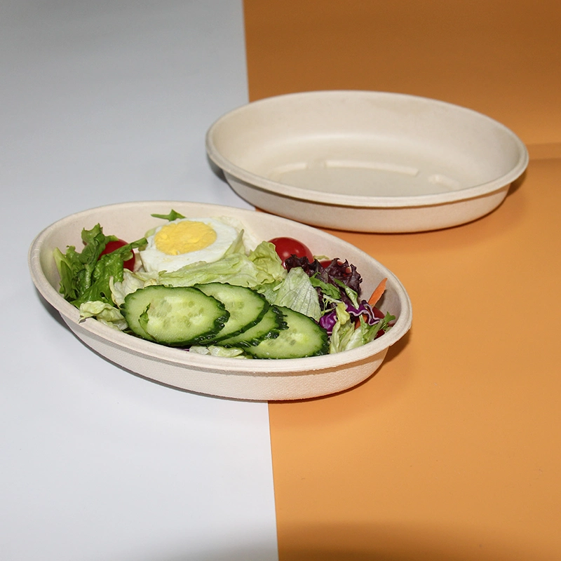 Watsonpak وحيد الاستخدام قابلة للتحلل الحيوي خدمات الطعام Woodservice Ware مصنع القائمة فرن الميكروويف آمن حسب الطلب طباعة الشعار قصب السكر Bagasse 18 oz Oval Burrito Bowl