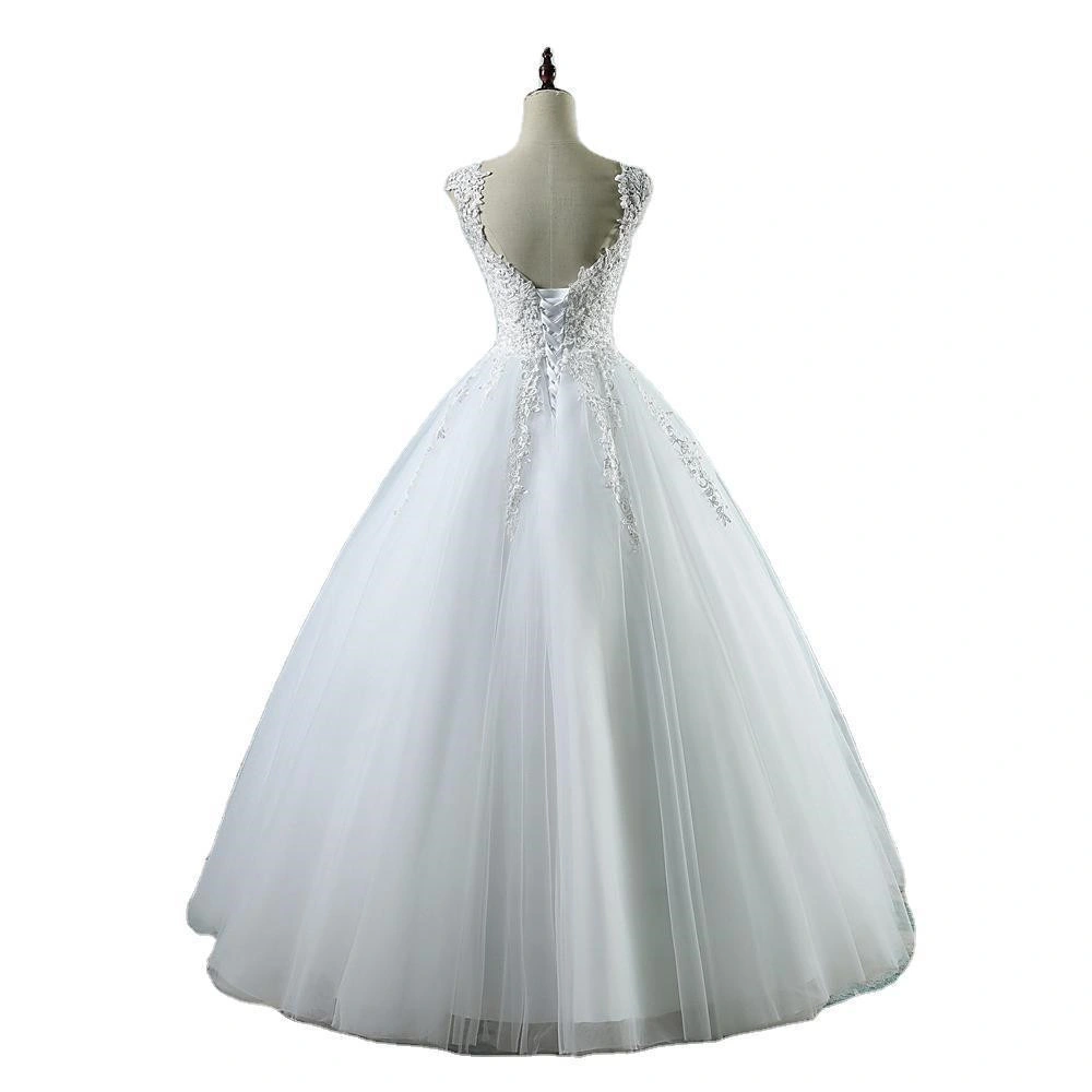 Factory Price Bridal Wedding Dress V-Neck White Bride Wedding Grown