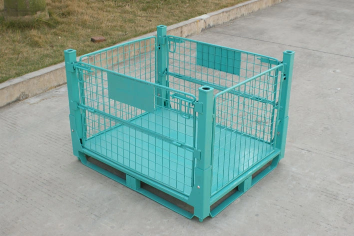 Wire Mesh Storage Pallet Cage Collapsible Container Bins Metal Pallet