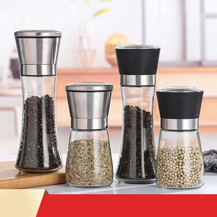 Kitchen Gadget Pepper Grinder Adjustable Coarseness Glass Manual Abrader Premium Stainless Steel Mill