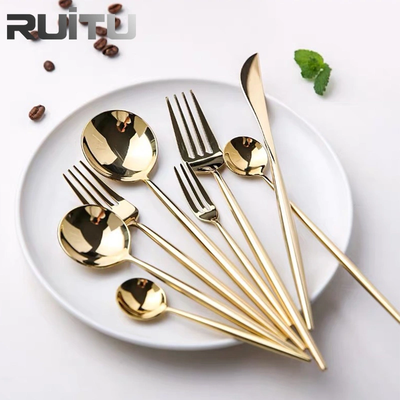 Mirror Polish Italian Portugal Elegant 18/10 Cutipol Stainless Steel Titanium Golden Colored Wedding Luxury Fancy Flatware Cutlery Set Gold Plated Party Cutlery