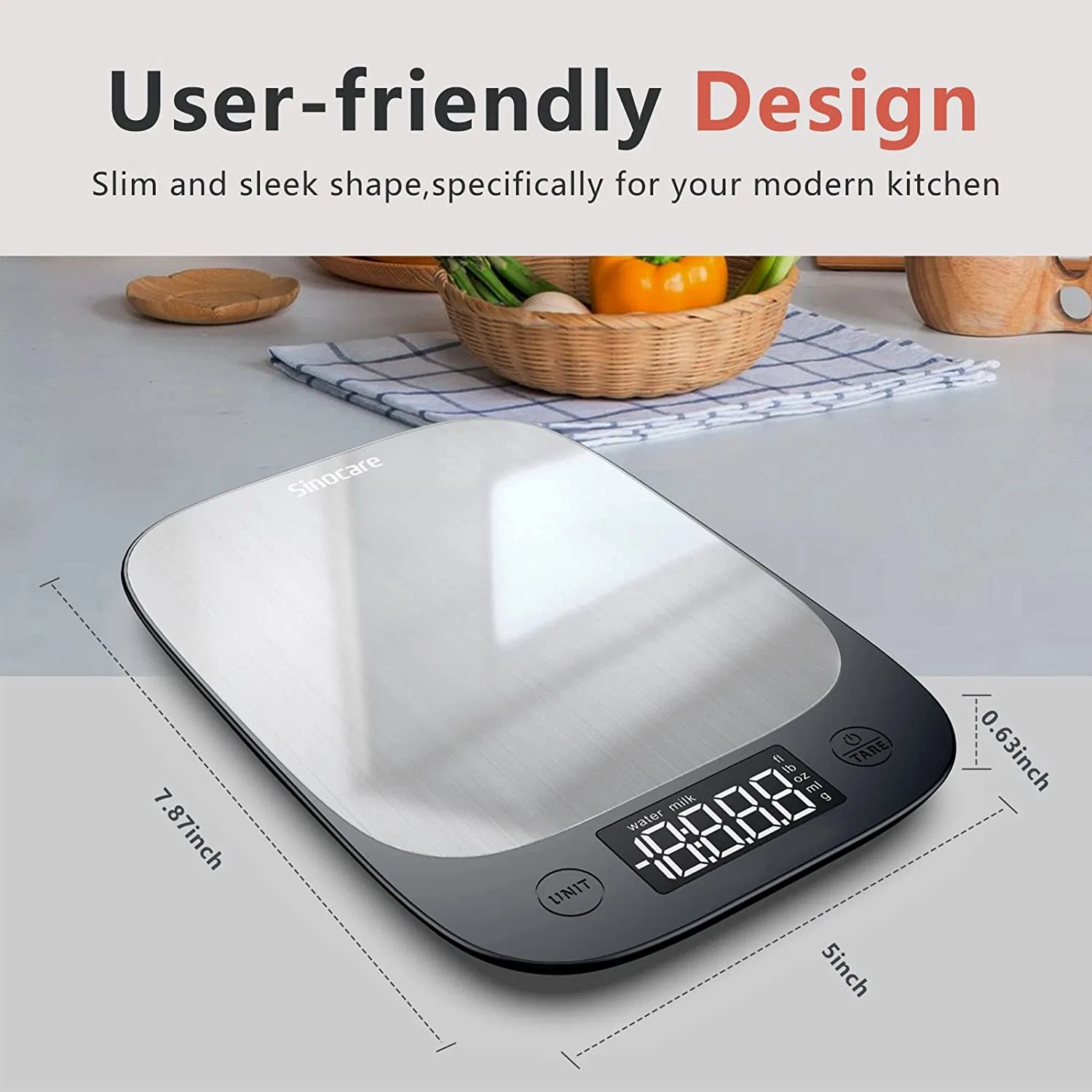 Sinocare Multifunction Stainless Steel 5kg 11lb Food Weighing Electronic Digital Kitchen Scale