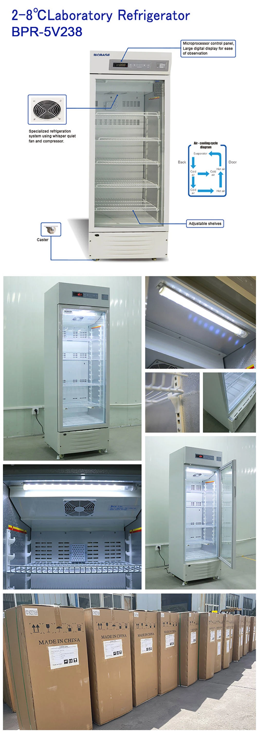 Lab Refrigerator 2-8 Degree Vaccine Storage Vertical Lab Fridge