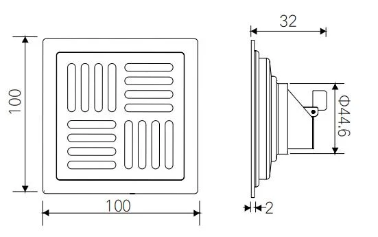 Pd-34182 Bathroom Accessories 100mm*100mm Stainless Steel Floor Drain