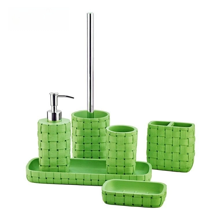 Multi-Color Basket-Weave Bathroom Accessories Set with Polyresin Material