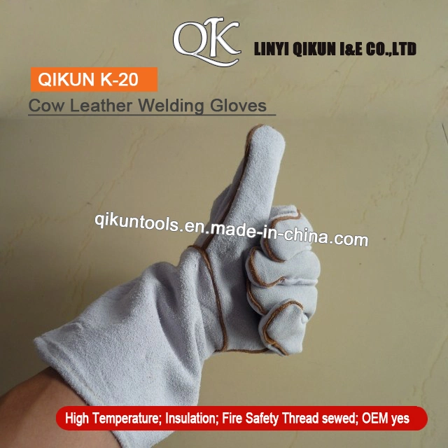 K-17 Gray Color Working Safety Cow Leather Welding Labor Protect Industrial Gloves