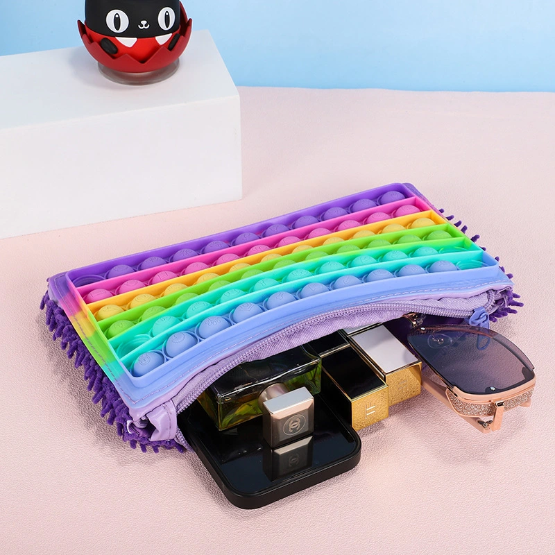 Saco de armazenamento de silicone Stress Rainbow Stationery empurrar bolha Fidget Estojo