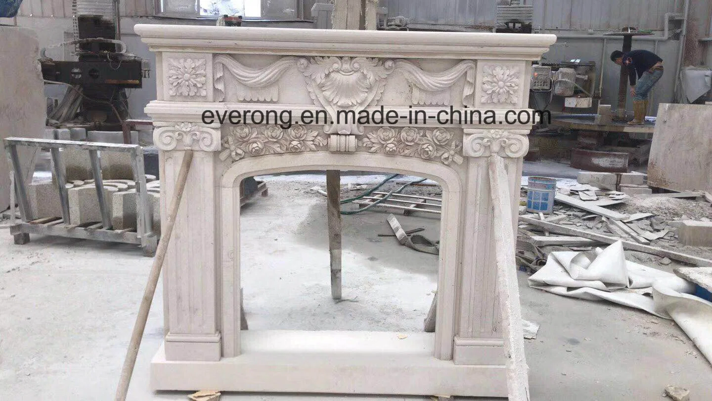 White&Grey Marble Carving Fireplace for House/Villa Living Room Decoration