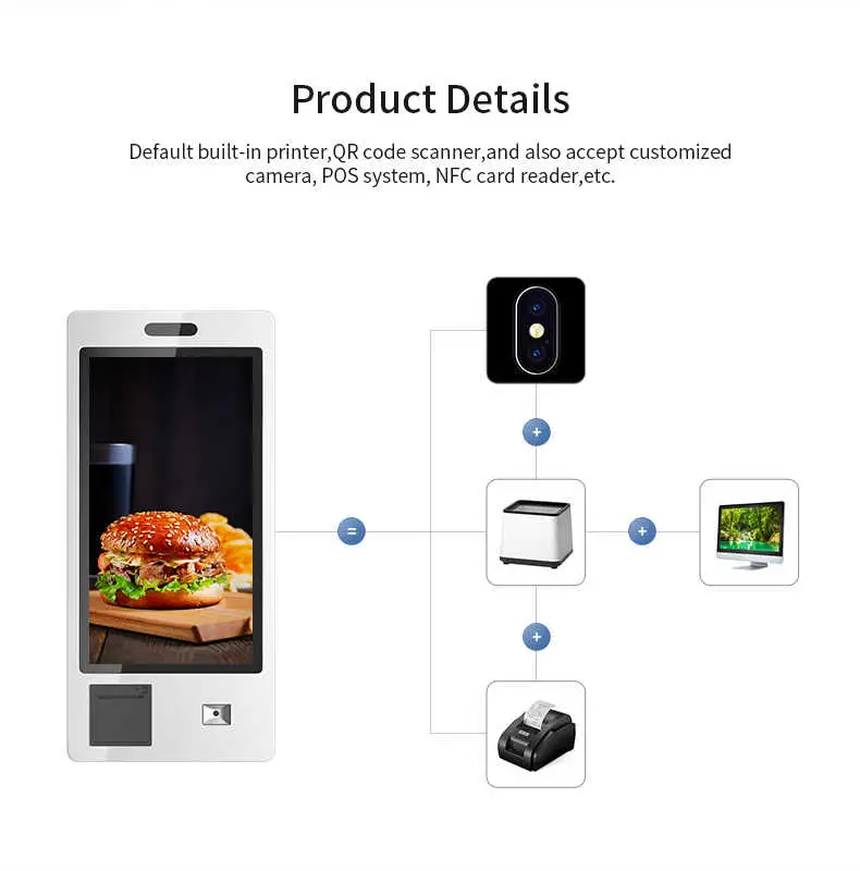 Payment Kiosks 24 27 32 Inch Full HD LCD Screen with POS Thermal Printer Fast Food Self Service Supermarket Restaurant Kiosk