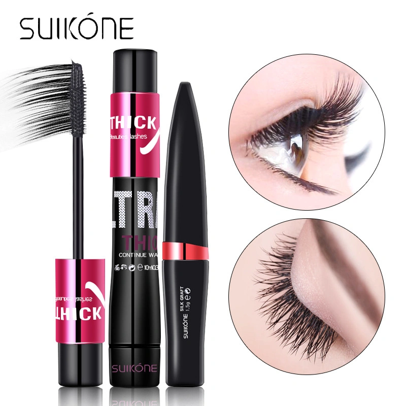 Suikone Mascara النساء ألياف مقاومة للماء طويلة وسميكة و نماذج التشفير الفائقة الطول طويلة المدى