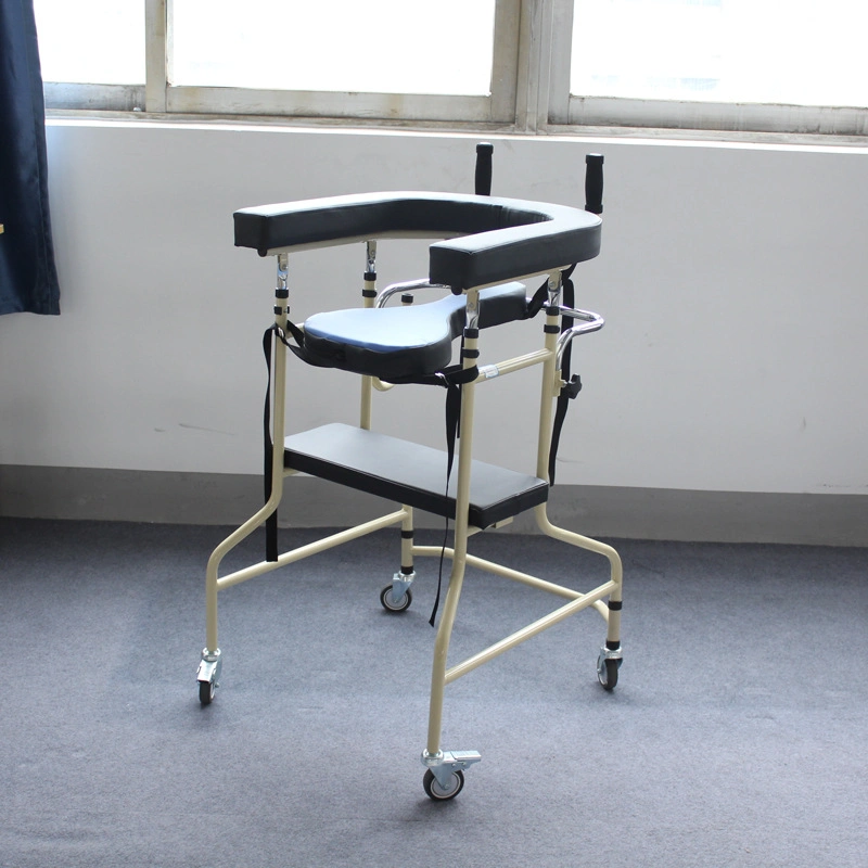 Steel Frame Disabled Assistive Equipment Rollator Adjustable High, Foldable Universal Wheel