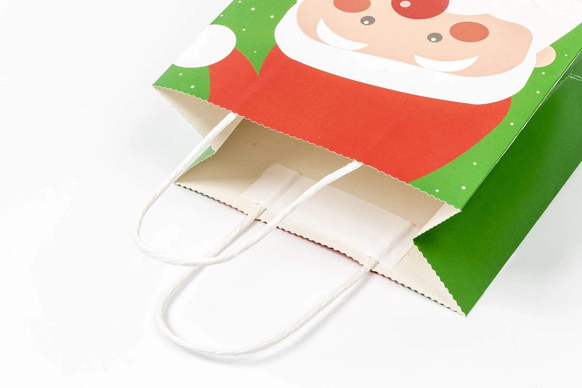 Christmas Green Gift Paper Bag with Customized Logo and Handle