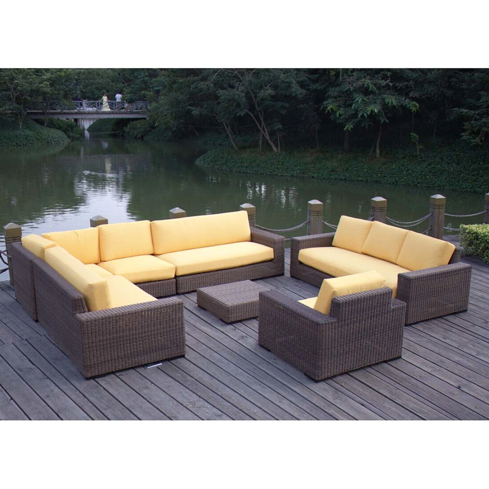 Yellow Waterproof Cushion Casual Outdoor Furniture Modular Sofa Set with Coffee Table