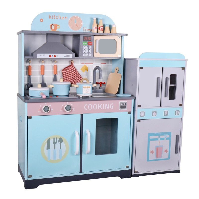 Kids Large Wooden Kitchen Toys Simulation Cooking Kitchenware Pretend Play Set Toy Boys Girls Wooden Kitchen Toys with Light & Music
