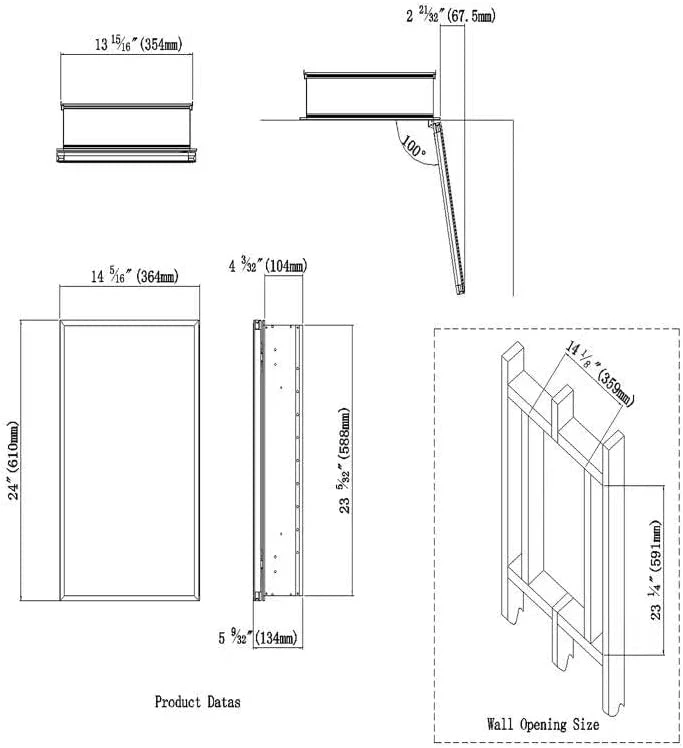 Spiegelschrank 36 X 61 cm versenkte oder Oberflächenmontage, schwarze Aluminium Badezimmer-Wandschrank mit Spiegel und verstellbaren Regalen.