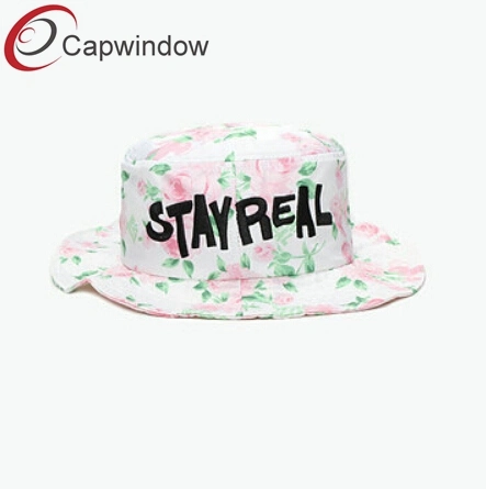 Flat Embroidery Bucket Hat Cap with Prints