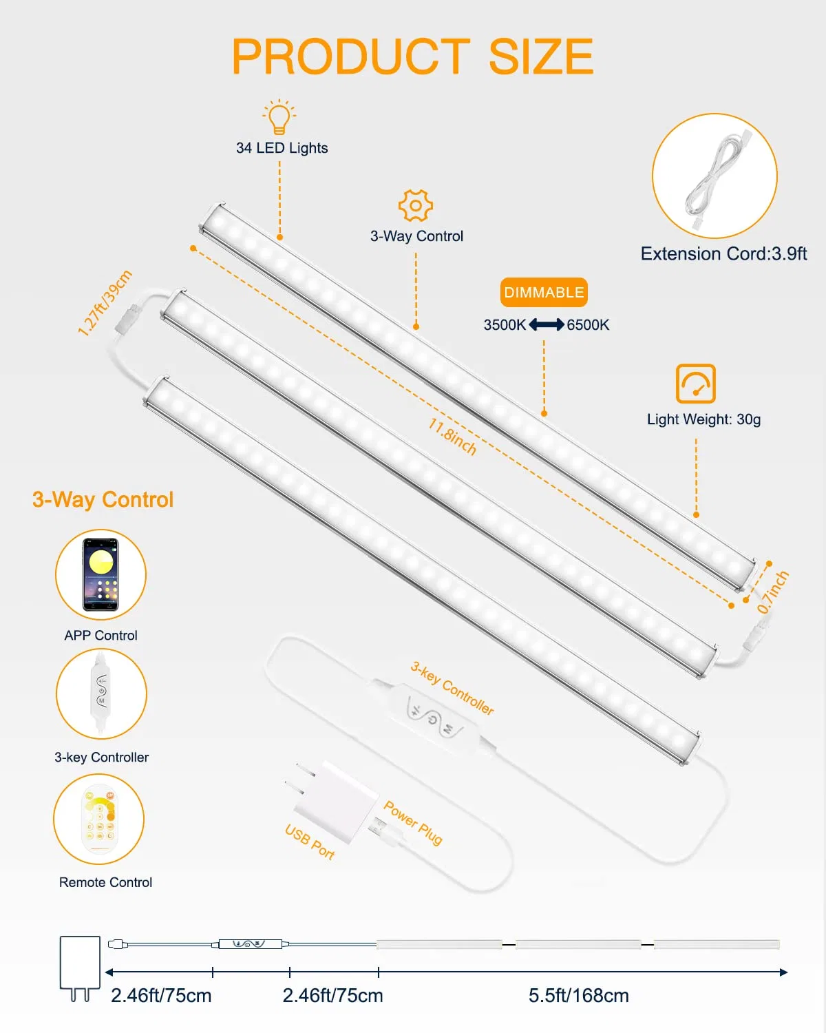 Iluminação sob o armário 12 polegadas ultra fina regulável sob o armário Luzes LED multicolor super brilhante sob luzes do contador Night interior Barra de luzes