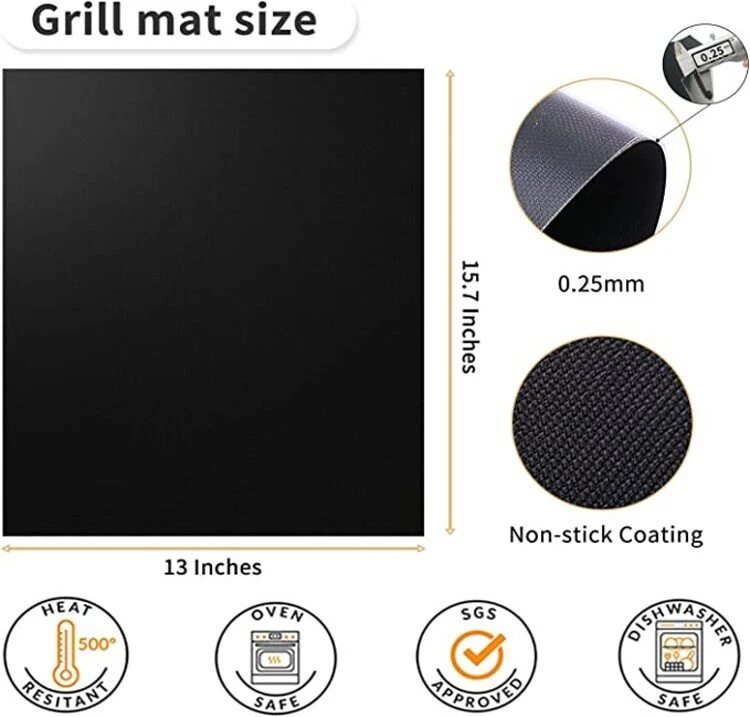 L'épaisseur 0.2mm personnalisés Non-Stick PTFE de charbon de bois ignifugé Barbecue Mat feuille de cuisson Four des chemises