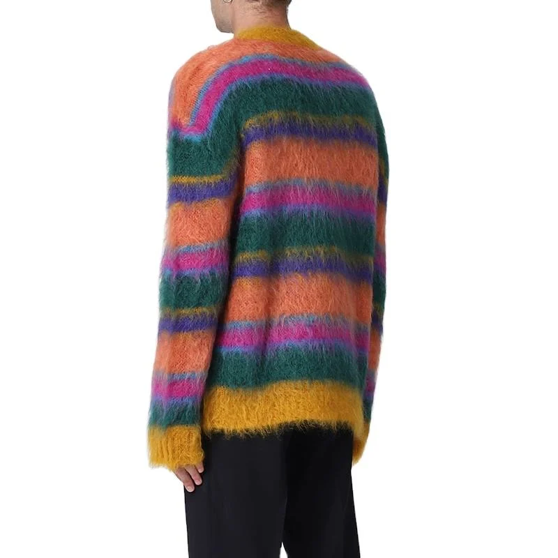 Camisolas personalizadas Fuzzy Knitwear Winter Knittrained Pullover Striped Mohair para homem