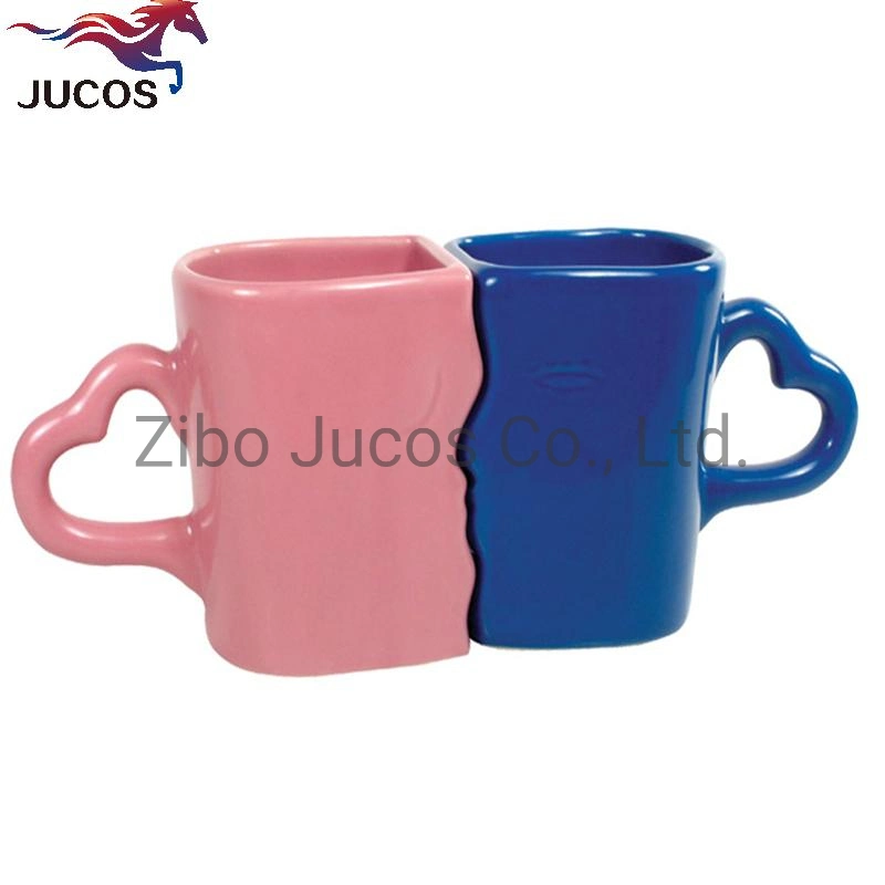 Creative Custom Half Shaped Printed Ceramic Couple Mug Half Ceramic Coffee Cup for Lover Valentine's Day Gift Promotion Souvenirs