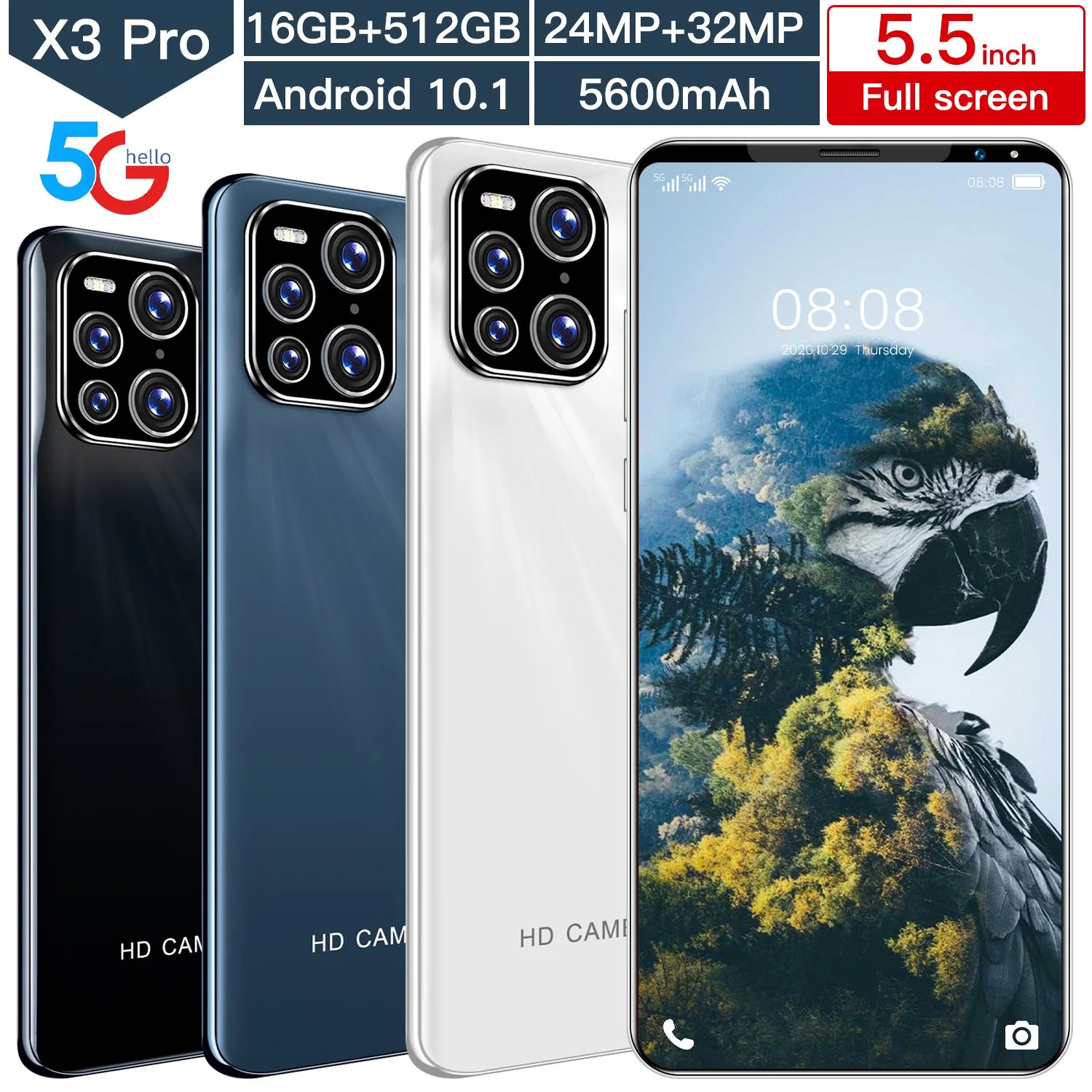 X3 PRO Smart Phone مع هاتف ذكي فاخر غير مقفل بصندوق محكم الغلق الهاتف المحمول LCDs الهاتف المحمول