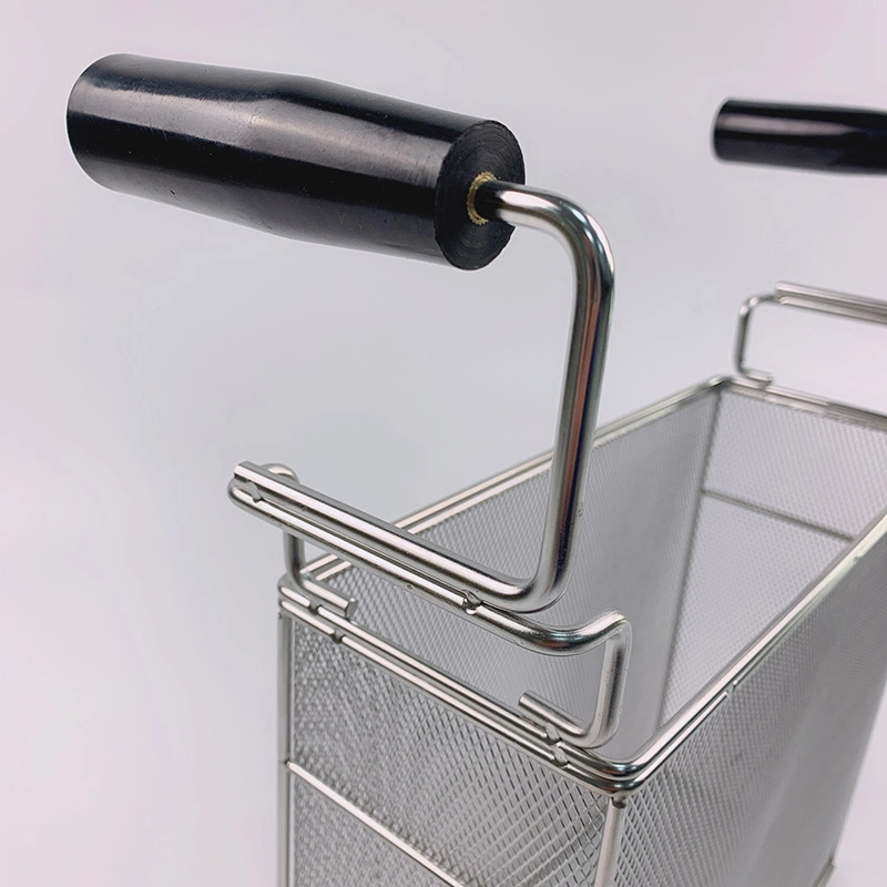 Stainless Steel Deep Fryer Basket with Two Wood Handles for Kitchen Equipment