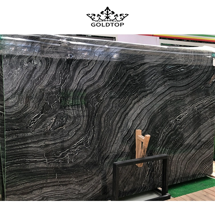 Natural Real Stone Black Ancient Wood Bookmatch Marble for Countertop Wall/Floor Tiles