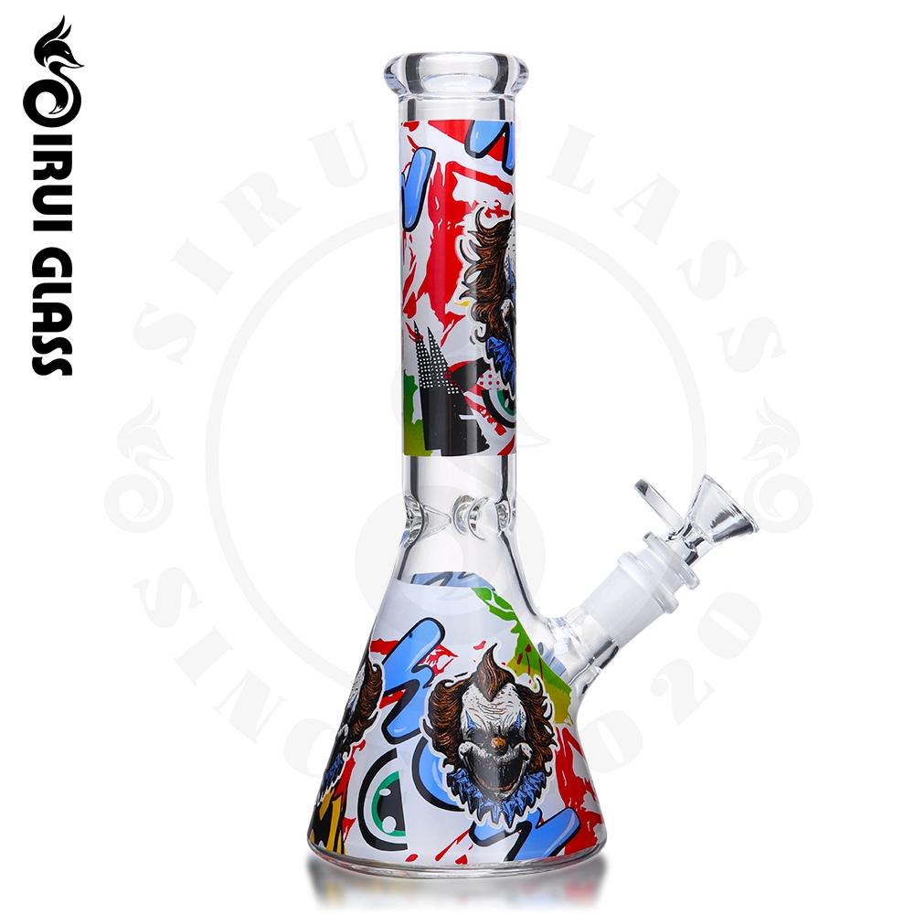 Sirui China Wholesale/Supplier Glass Smoking Water Pipe Oil Burner Pipe Oil DAB Rig Clown Geometry Decal Downstem Ice Catcher Beaker Tobacco Smoking Dry Herb Beaker