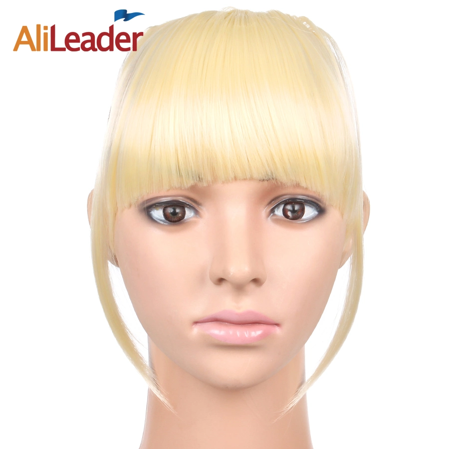 Alileader frente limpio Falso Fringe clip en Bangs Hairpiece con Cabello sintético de alta temperatura