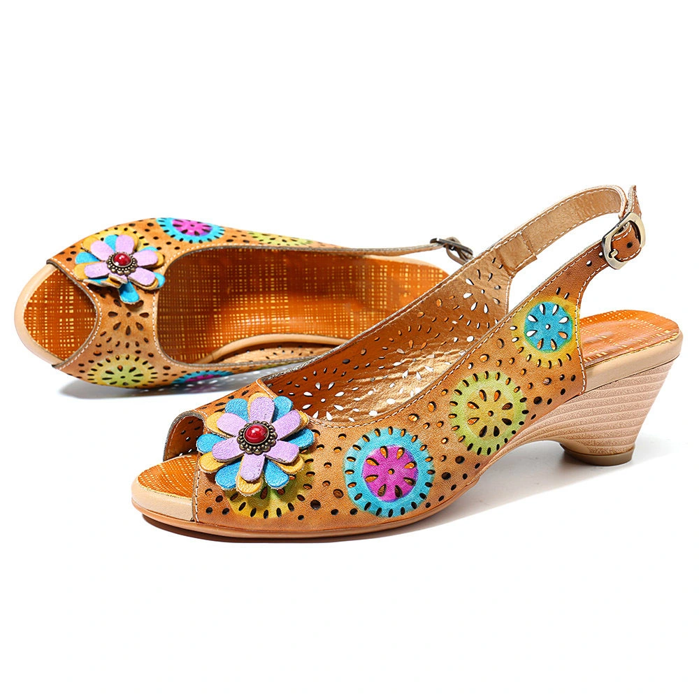 Fashion Flower Pattern Belt Buckle Shoes Hollow out Sandals