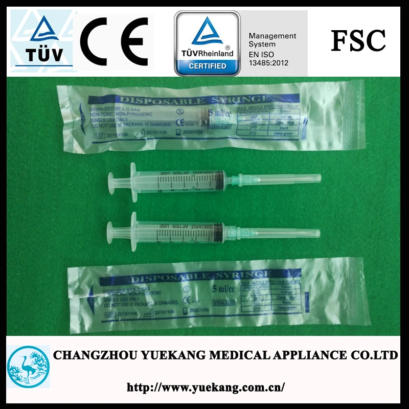 Luer Lock 5ml, Disposable Sterile Syringe with Needle Made of PP