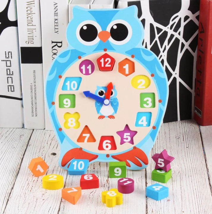 Cartoon Animal Digital Clock Toy Wooden Puzzle Frog Shape Kindergarten Children Teaching Kids Toy