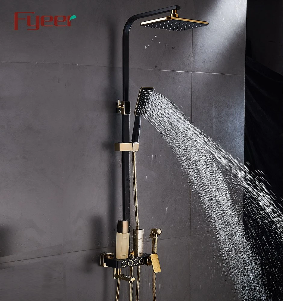 Fyeer Luxury Black Painted Multifunction Sliding Shower Column Set with Bidet Sprayer