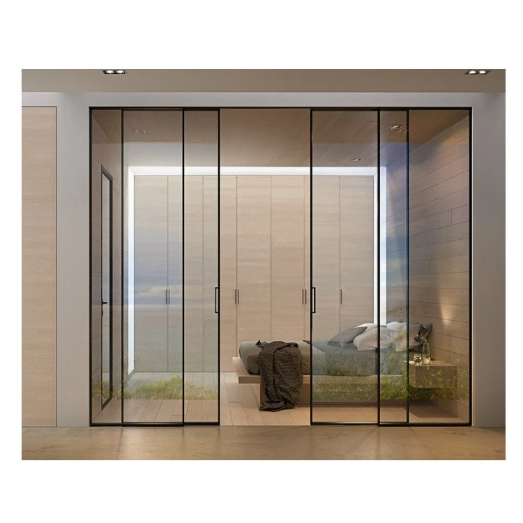 Prima Factory Luxury Modern Slim Frame Sliding Door with Tempered Glass for Living Room Furniture